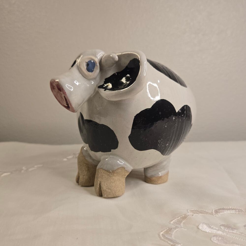 Vintage Holstien Cow Piggy Bank Pottery Art Farmhouse Decor - Picture 3 of 11